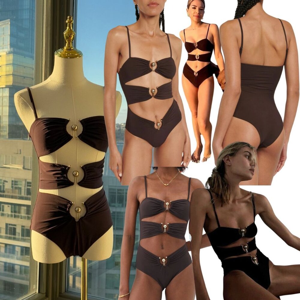 🆕 CHRISTOPHER ESBER 🧿 NWOT Brown Pierced Orbit Cutout 1PC Swimsuit, SZ US 6